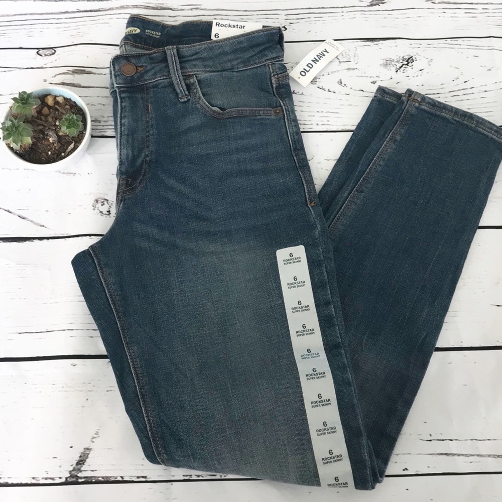 Old Navy Jeans Womens 6 Rockstar Super Skinny Rockstar Dark Wash Denim New